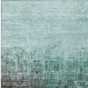 9' X 12' Teal Blue And Dark Gray Ombre Washable Indoor Outdoor Area Rug