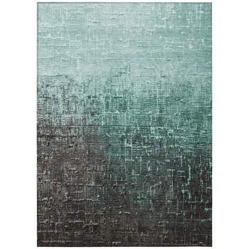 10' X 14' Teal Blue And Dark Gray Ombre Washable Indoor Outdoor Area Rug