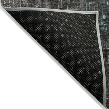 10' X 14' Teal Blue And Dark Gray Ombre Washable Indoor Outdoor Area Rug