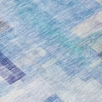 8' Blue Ivory And Gray Round Abstract Washable Indoor Outdoor Area Rug