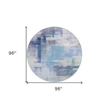 8' Blue Ivory And Gray Round Abstract Washable Indoor Outdoor Area Rug