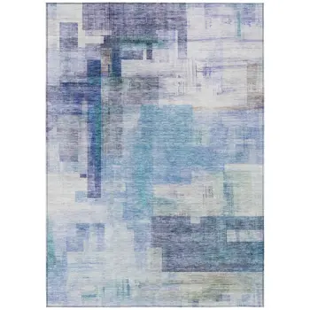 8' X 10' Blue Ivory And Gray Abstract Washable Indoor Outdoor Area Rug