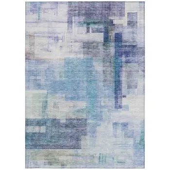 9' X 12' Blue Ivory And Gray Abstract Washable Indoor Outdoor Area Rug