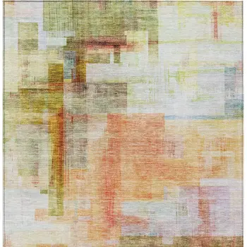 3' X 5' Coral Blue And Green Abstract Washable Indoor Outdoor Area Rug
