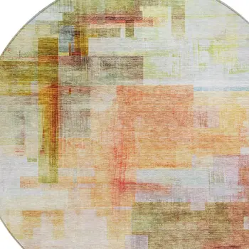 8' Coral Blue And Green Round Abstract Washable Indoor Outdoor Area Rug