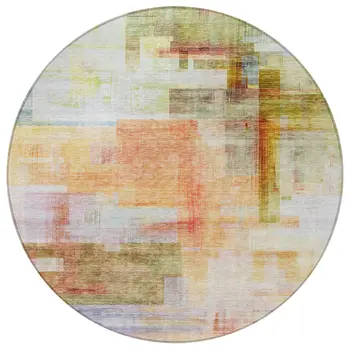 8' Coral Blue And Green Round Abstract Washable Indoor Outdoor Area Rug