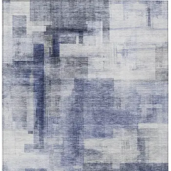 3' X 5' Denim Blue And Ivory Abstract Washable Indoor Outdoor Area Rug