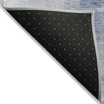 10' X 14' Denim Blue And Ivory Abstract Washable Indoor Outdoor Area Rug