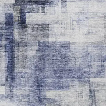 10' X 14' Denim Blue And Ivory Abstract Washable Indoor Outdoor Area Rug