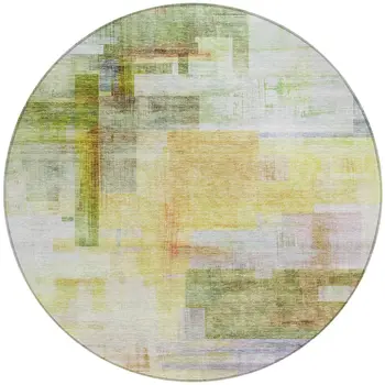 8' Green Yellow And Purple Round Abstract Washable Indoor Outdoor Area Rug