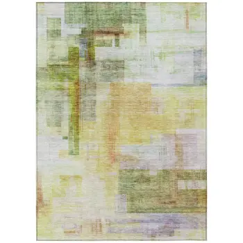 10' X 14' Green Yellow And Purple Abstract Washable Indoor Outdoor Area Rug