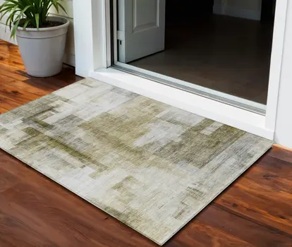 3' X 5' Taupe And Ivory Abstract Washable Indoor Outdoor Area Rug