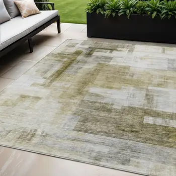 5' X 8' Taupe And Ivory Abstract Washable Indoor Outdoor Area Rug