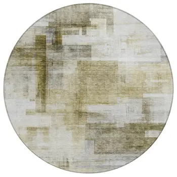 8' Taupe And Ivory Round Abstract Washable Indoor Outdoor Area Rug