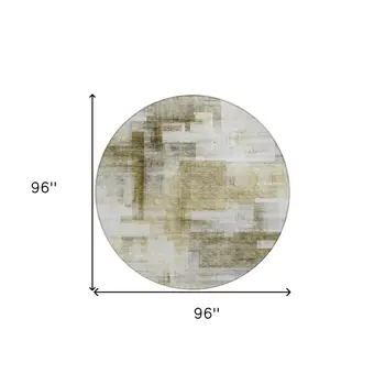 8' Taupe And Ivory Round Abstract Washable Indoor Outdoor Area Rug