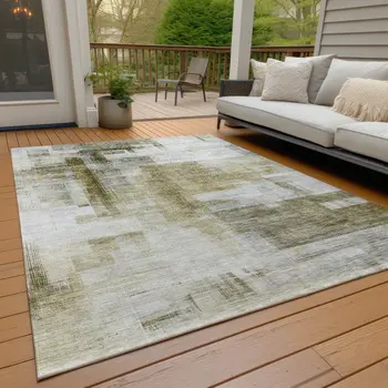 8' X 10' Taupe And Ivory Abstract Washable Indoor Outdoor Area Rug