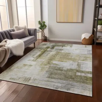 10' X 14' Taupe And Ivory Abstract Washable Indoor Outdoor Area Rug