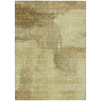 5' X 8' Brown And Light Yellow Abstract Washable Indoor Outdoor Area Rug