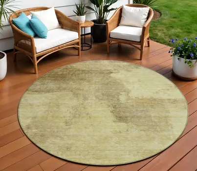 8' Brown And Light Yellow Round Abstract Washable Indoor Outdoor Area Rug