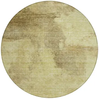8' Brown And Light Yellow Round Abstract Washable Indoor Outdoor Area Rug