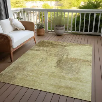 8' X 10' Brown And Light Yellow Abstract Washable Indoor Outdoor Area Rug