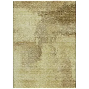 9' X 12' Brown And Light Yellow Abstract Washable Indoor Outdoor Area Rug