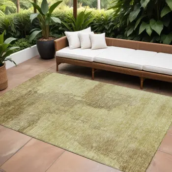 9' X 12' Brown And Light Yellow Abstract Washable Indoor Outdoor Area Rug