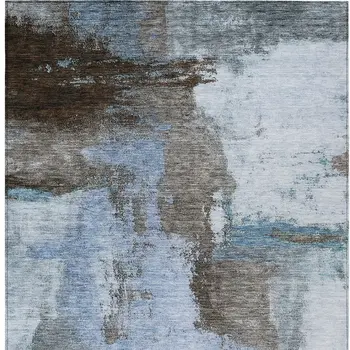 5' X 8' Blue Gray And Dark Brown Abstract Washable Indoor Outdoor Area Rug