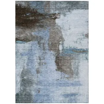 5' X 8' Blue Gray And Dark Brown Abstract Washable Indoor Outdoor Area Rug