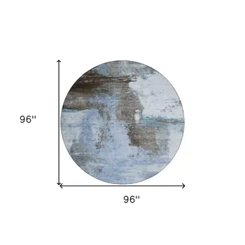 8' Blue Gray And Dark Brown Round Abstract Washable Indoor Outdoor Area Rug