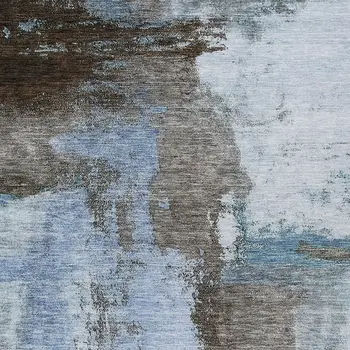 8' X 10' Blue Gray And Dark Brown Abstract Washable Indoor Outdoor Area Rug