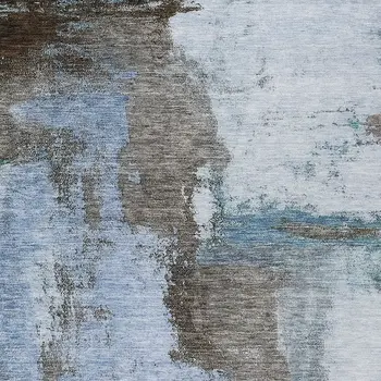 9' X 12' Blue Gray And Dark Brown Abstract Washable Indoor Outdoor Area Rug