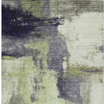 3' X 5' Fern Green Gray And Black Abstract Washable Indoor Outdoor Area Rug