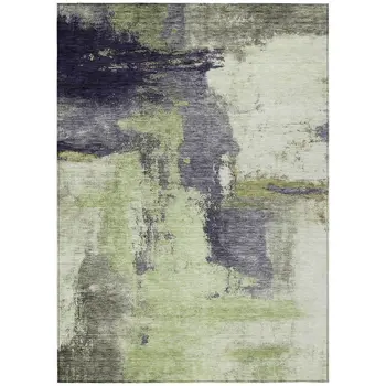 3' X 5' Fern Green Gray And Black Abstract Washable Indoor Outdoor Area Rug