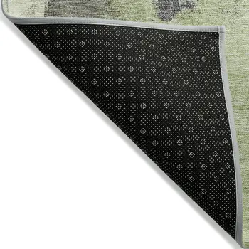 8' Fern Green Gray And Black Round Abstract Washable Indoor Outdoor Area Rug