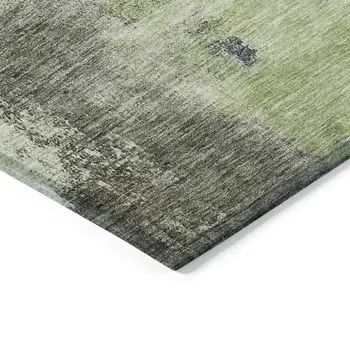 8' Fern Green Gray And Black Round Abstract Washable Indoor Outdoor Area Rug