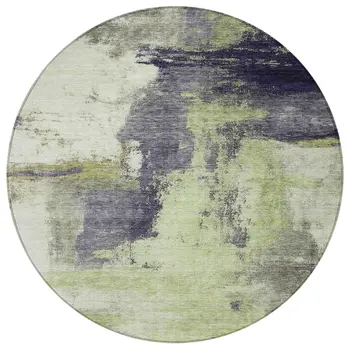 8' Fern Green Gray And Black Round Abstract Washable Indoor Outdoor Area Rug