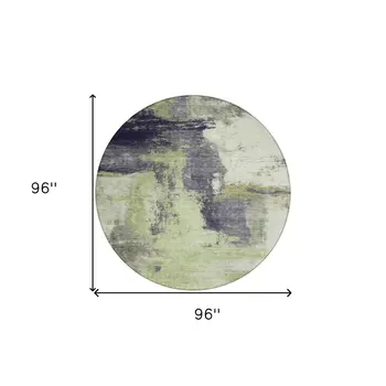 8' Fern Green Gray And Black Round Abstract Washable Indoor Outdoor Area Rug