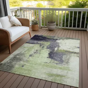 8' X 10' Fern Green Gray And Black Abstract Washable Indoor Outdoor Area Rug