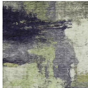 9' X 12' Fern Green Gray And Black Abstract Washable Indoor Outdoor Area Rug