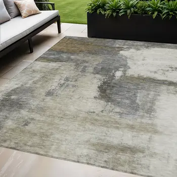 5' X 8' Gray Brown And Ivory Abstract Washable Indoor Outdoor Area Rug