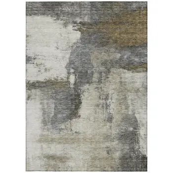 8' X 10' Gray Brown And Ivory Abstract Washable Indoor Outdoor Area Rug