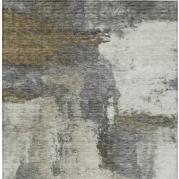 8' X 10' Gray Brown And Ivory Abstract Washable Indoor Outdoor Area Rug