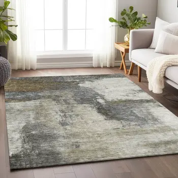 8' X 10' Gray Brown And Ivory Abstract Washable Indoor Outdoor Area Rug