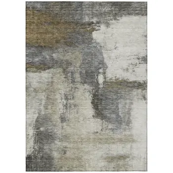 10' X 14' Gray Brown And Ivory Abstract Washable Indoor Outdoor Area Rug