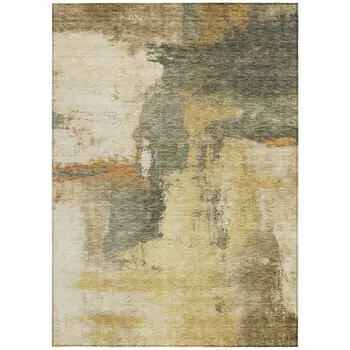 3' X 5' Sage Brown And Beige Abstract Washable Indoor Outdoor Area Rug