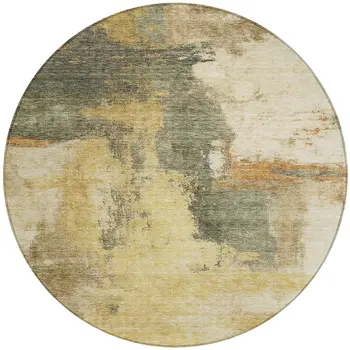 8' Sage Brown And Beige Round Abstract Washable Indoor Outdoor Area Rug