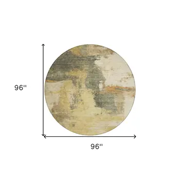 8' Sage Brown And Beige Round Abstract Washable Indoor Outdoor Area Rug