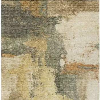 10' X 14' Sage Brown And Beige Abstract Washable Indoor Outdoor Area Rug
