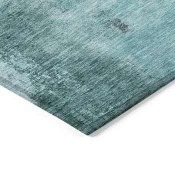 10' X 14' Teal Blue And Charcoal Abstract Washable Indoor Outdoor Area Rug
